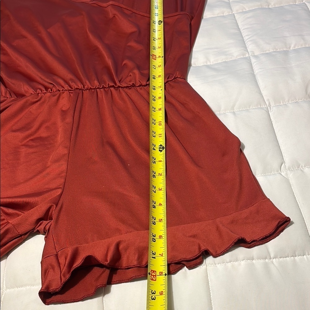 One-Piece Rust Orange Ruffle Swimsuit Romper size L - Picture 9 of 12